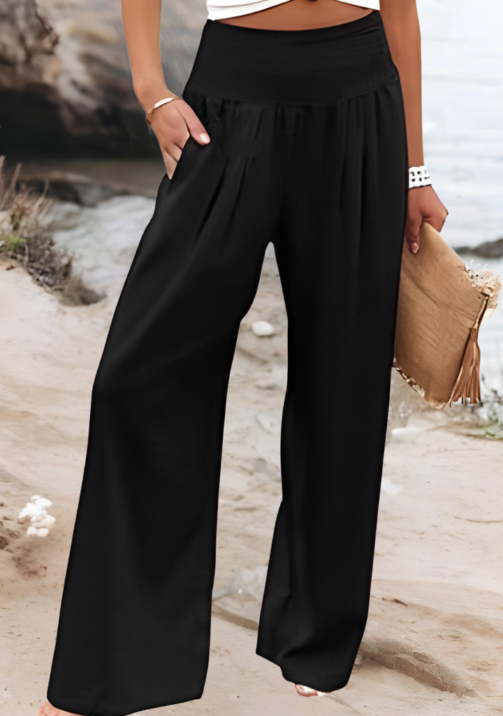 Whitney – Smocked Waist Wide-Leg Trousers