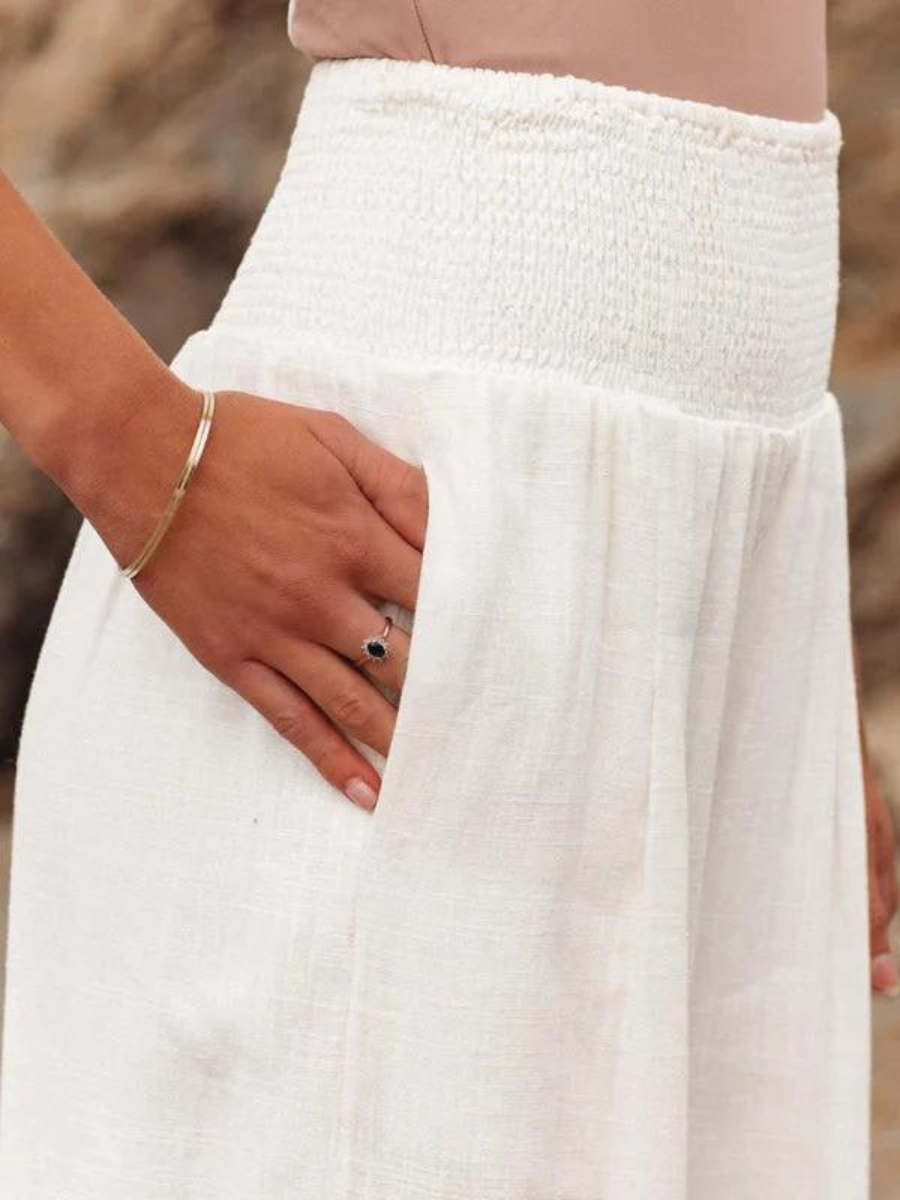 Whitney – Smocked Waist Wide-Leg Trousers